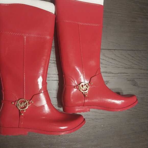 Michael Kors Fulton Harness Rubber Rainboots Red - Picture 1 of 4